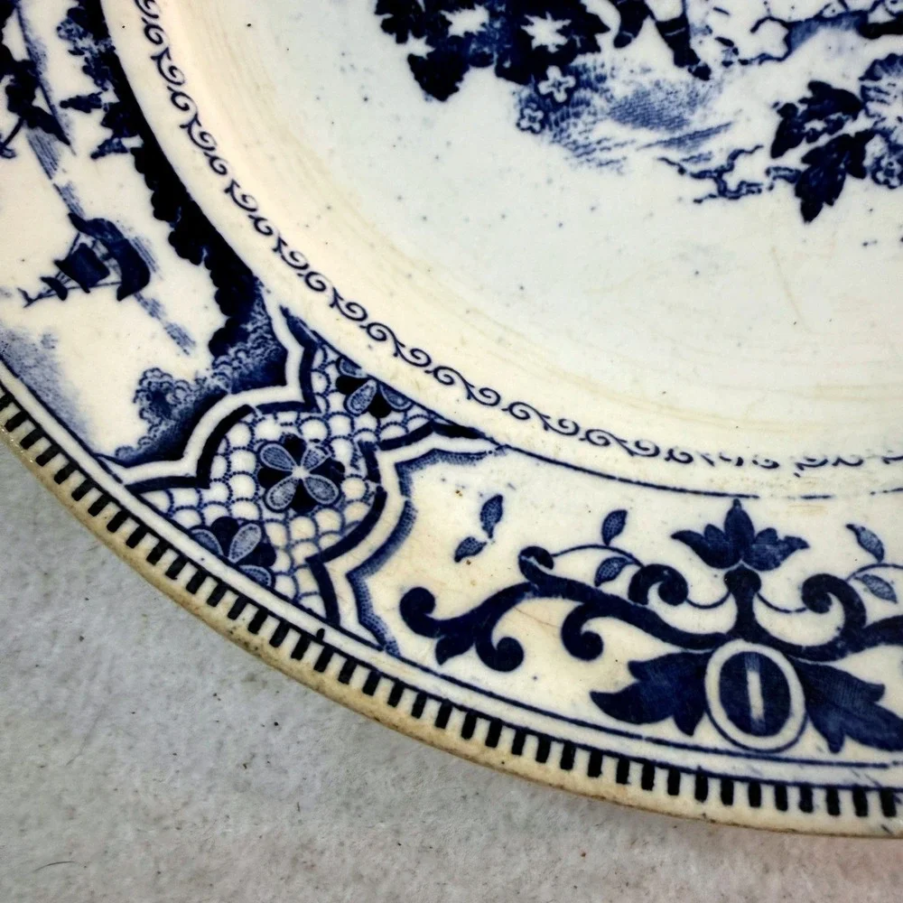 Antique Petrus Regout Pajong Transferware Plate Blue White Chinoiserie Holland